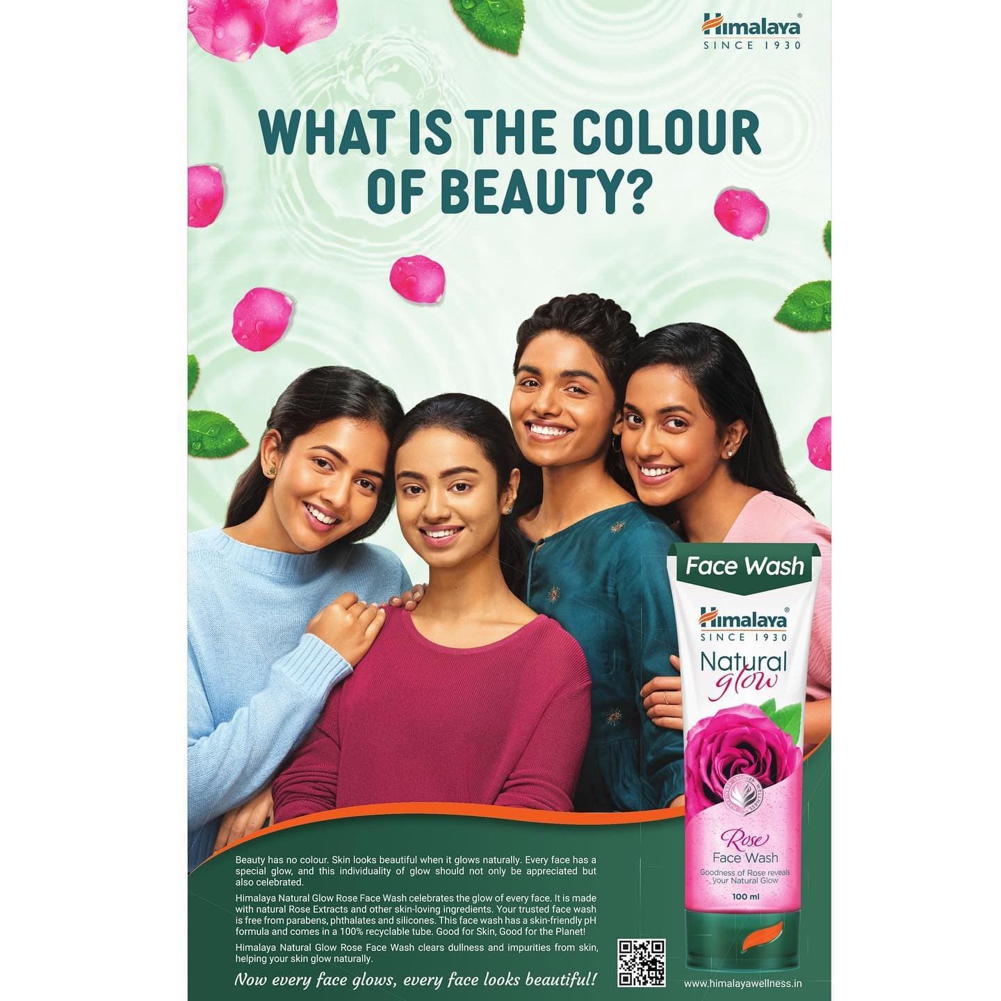 Himalaya Natural Glow Rose Face Wash 'What is the colour of beauty' national print campaign featuring Malavika